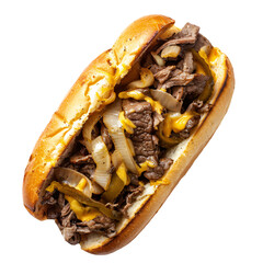 Philly Cheesesteak Sandwich Isolated, Top Down View