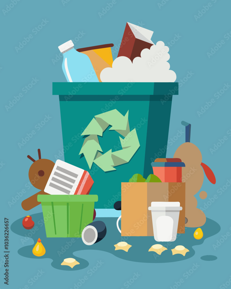 Aufkleber dirty diapers broken furniture and other refuse spilled out of the overflowing dumpster creating a h