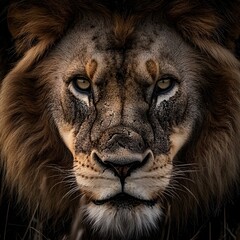 Fototapeta premium a fierce lion with the understanding of a man in his eyes