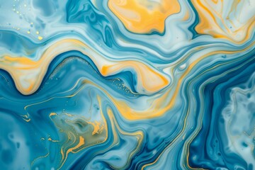 Obraz premium Photo of Blue and yellow liquid fluid art pattern. Background texture for backdrops or mapping