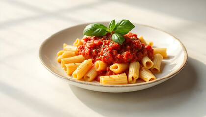 Macaroni with Tomato Basil Sauce Photography
