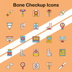 Collection of bone checkup icons representing health screenings and medical assessments suitable for health and wellness themes.