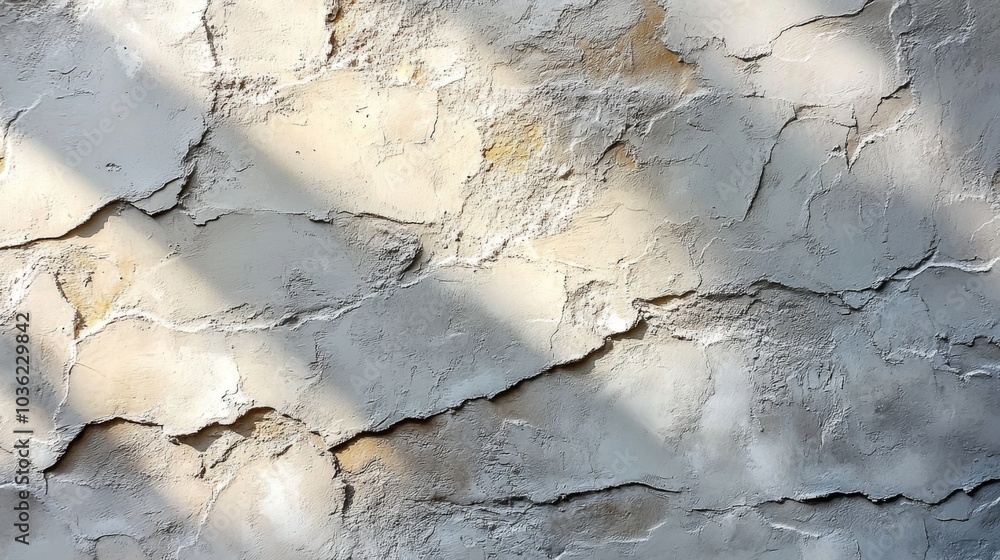 Poster a textured wall shows visible cracks and shadows created by midday sunlight, highlighting the surfac