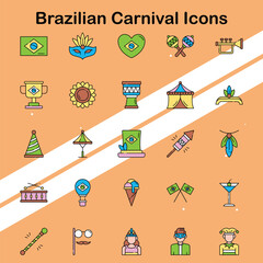 Collection of Brazilian carnival icons showcasing festive elements and celebrations suitable for cultural themes.