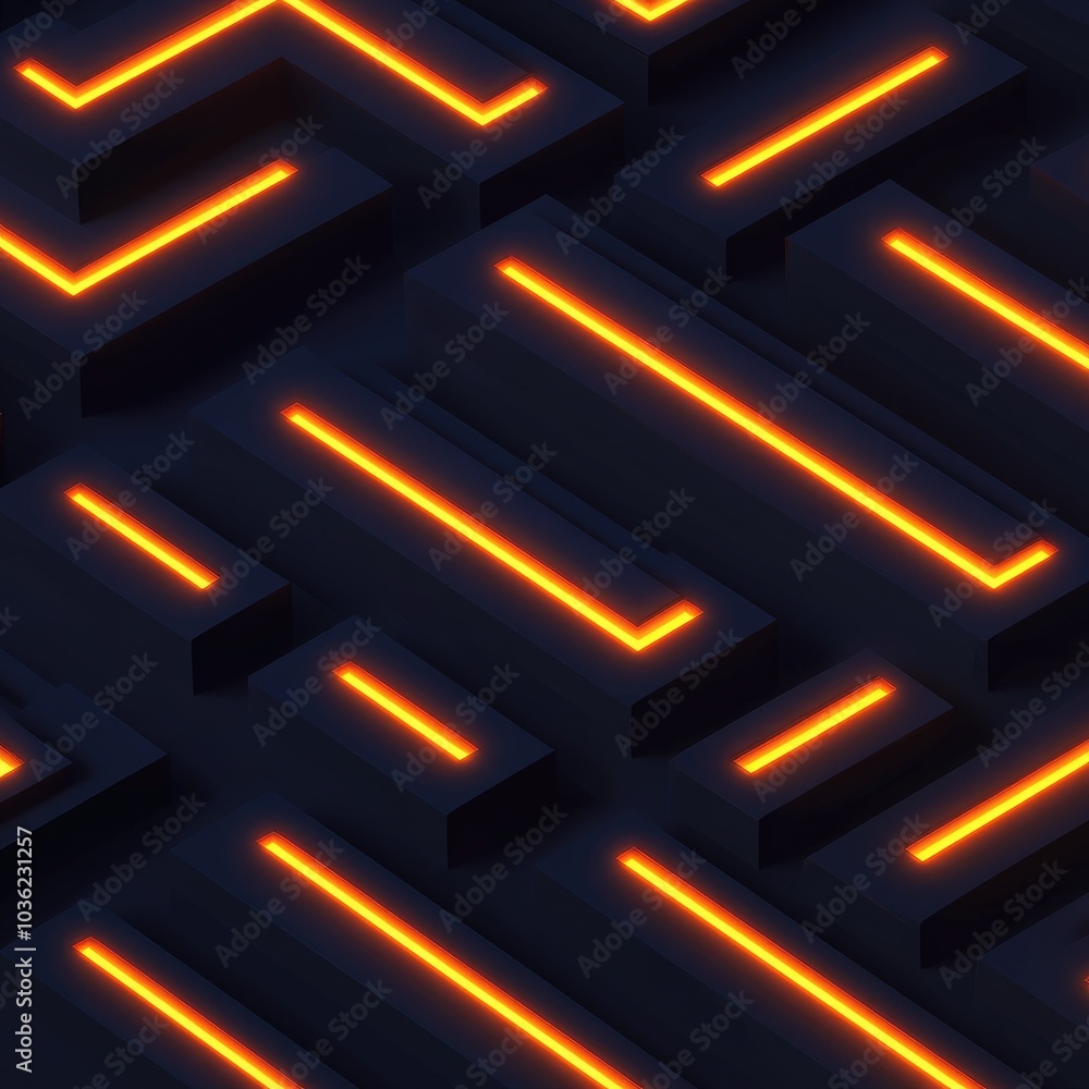 Poster a dark, abstract design featuring illuminated lines creating a maze-like pattern.