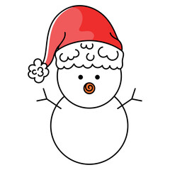 Christmas snowman wearing Santa hat illustration, Vector