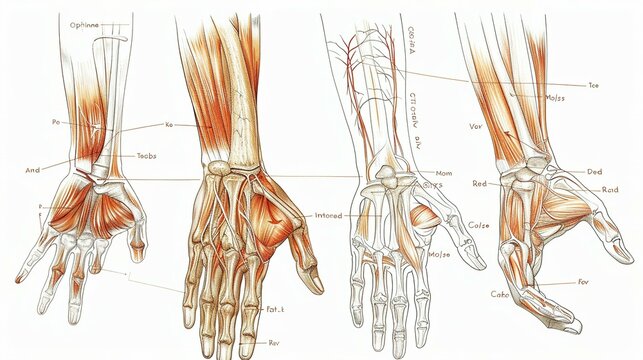 Anatomical Illustration of the Muscles and Bones of the Human Hand