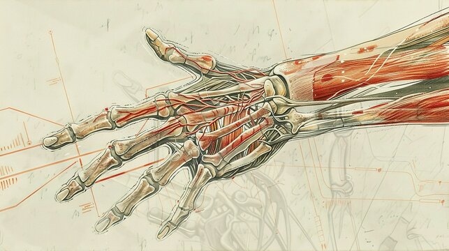 Anatomical Illustration of a Human Hand and Forearm