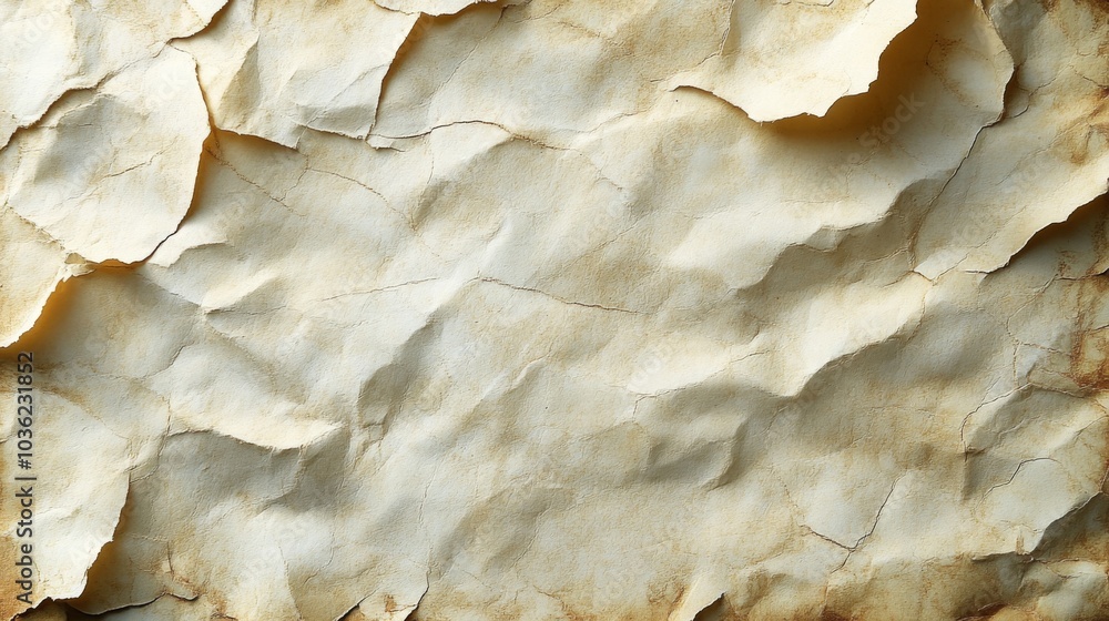 Poster a textured surface of crumpled old parchment showcases intricate creases and shadows, perfect for en