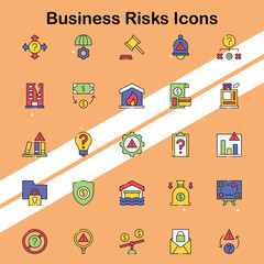 Set of business risks icons illustrating potential challenges and strategies in the corporate world.