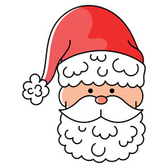 Santa Claus face illustration with hat and white beard, Vector