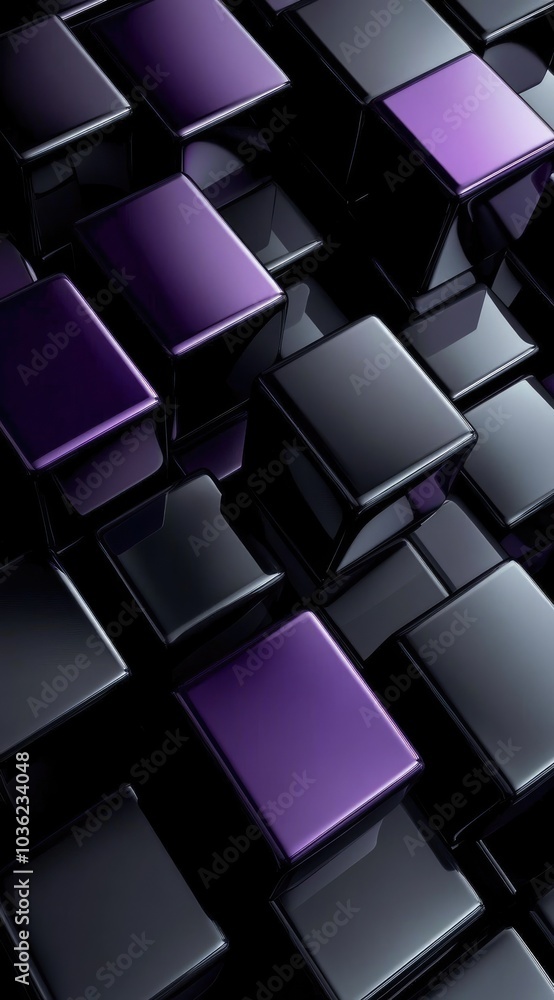 Poster A close-up view of glossy black and purple cubes arranged in a 3D pattern.