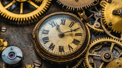 Obraz premium Vintage Clock Face and Cogs Close Up