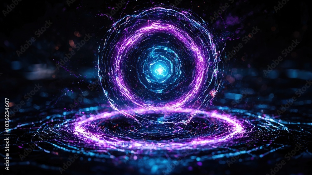 Poster colorful spiral visualization of atomic orbit energy levels demonstrating electron arrangement and b
