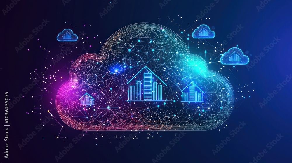 Aufkleber Abstract Cloud Network with Connected Data Visualization