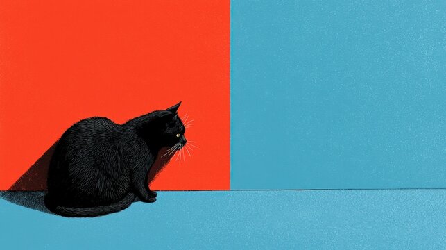 An illustration depicting Schr&ouml;dinger's cat paradox with a split box showing both life and death states in vivid colors