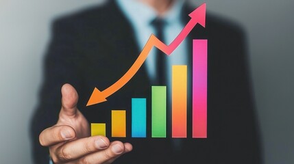 Businessman Holding a Growing Bar Chart with an Upward Arrow