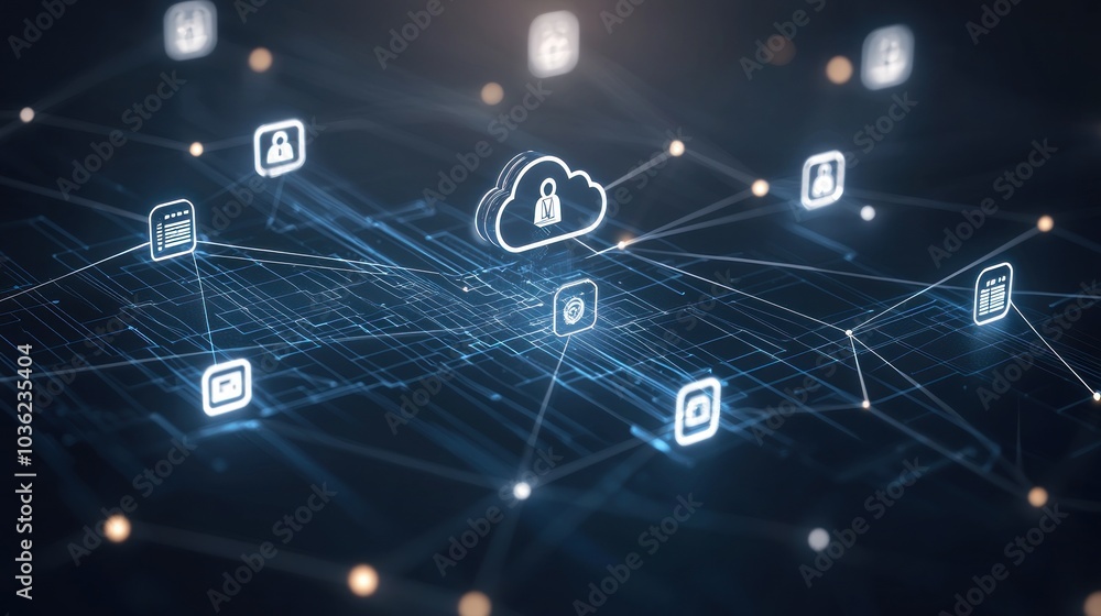 Leinwandbilder Cloud Computing Network with User and Data Icons