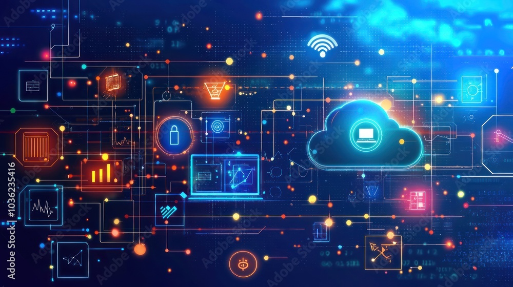 Poster Abstract Digital Network with Cloud Computing Icon