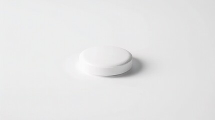 White medicine pill tablet on white background - a symbol of purity and healing. This pristine white pill on an equally white backdrop represents the potential for health and recovery