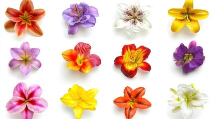 A Collection of Vibrant Lily Flowers on a White Background