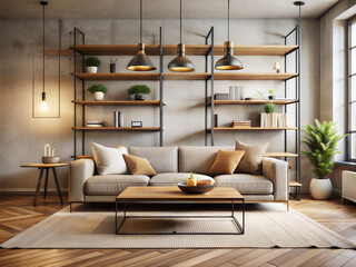 An industrial style living room with a minimalist approach