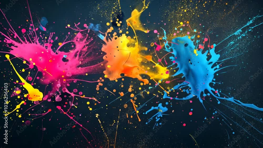Poster vibrant and colorful splashes of paint create energetic abstract background, showcasing dynamic text