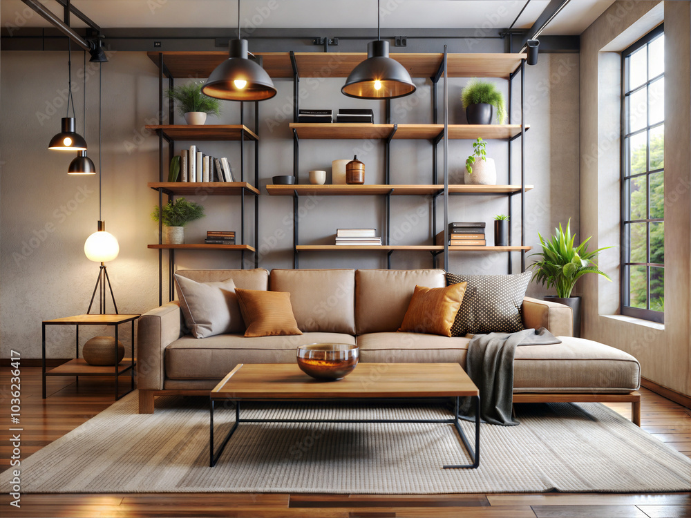 Wall mural an industrial style living room with a minimalist approach