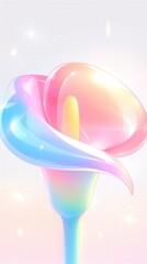 A delicate opal lily blooms with soft pastel tones on a serene white canvas, capturing the essence of tranquility and beauty