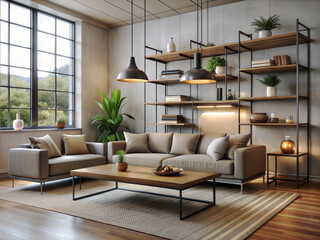 An industrial style living room with a minimalist approach