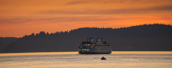 Ferries Across Puget Sound at Sunset