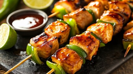 Grilled Chicken Skewers with Vegetables and Sauce