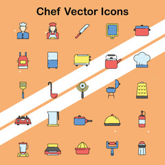 Collection of chef vector icons representing culinary expertise and cooking suitable for food and restaurant themes.