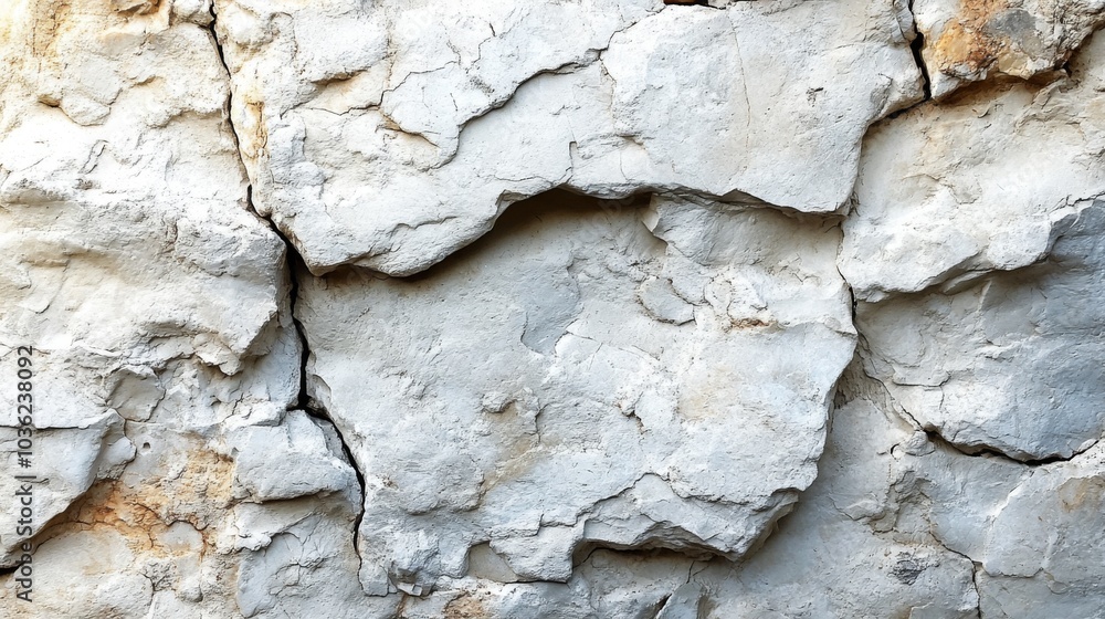Aufkleber a close-up view of a cracked limestone wall reveals its unique textures and colors. natural light hi