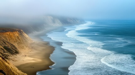 Fog Coast. Stunning Foggy Winter Beach in Point Reyes, California