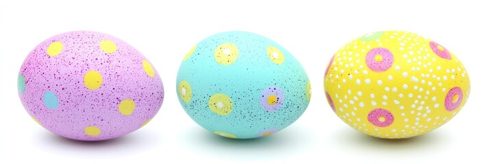 Three Easter Eggs with Colorful Polka Dot Designs