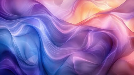 Fototapeta premium A beautiful digital abstract with flowing waves in shades of purple, blue, and peach. This vibrant texture creates a calming yet colorful background.