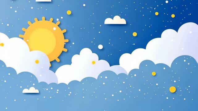 Flat vector background of a sun and clouds.