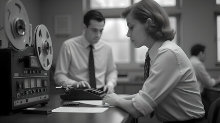 working colleagues of the early days, old times radio station in the 1960s. 