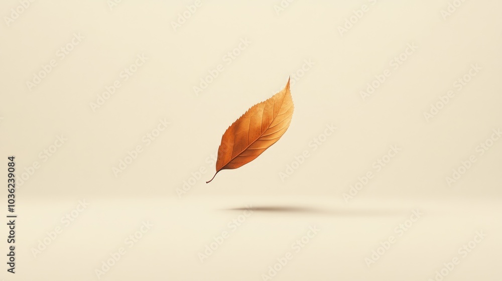 Poster an abstract image of a single leaf falling gently into an empty void, symbolizing the beauty of lett