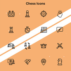 Collection of chess icons showcasing various pieces and the game board suitable for strategy and game themes.