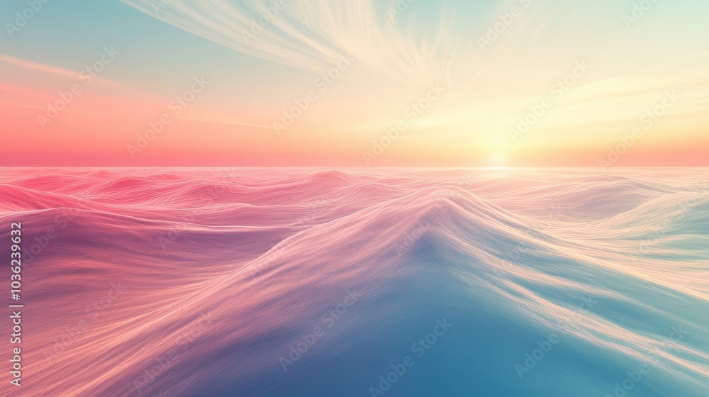 Poster an abstract image of soft waves flowing into an endless horizon, representing the infinite emptiness