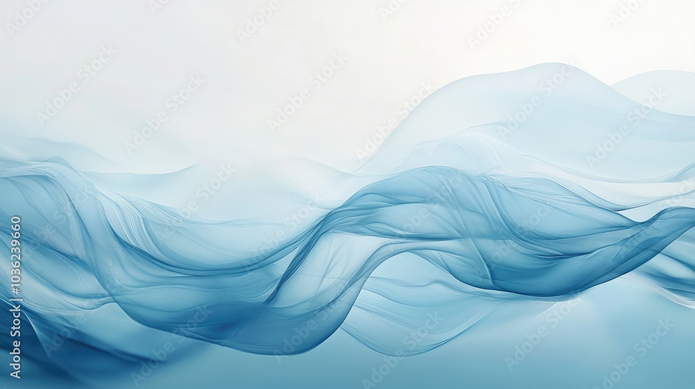 Poster an abstract image of soft waves flowing into an endless horizon, representing the infinite emptiness
