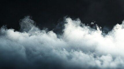 Obraz premium Panoramic View of Abstract Fog or Smoke on Black Background - White Cloudiness, Mist, and Smog
