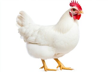Fototapeta premium White chicken standing, isolated on white background.