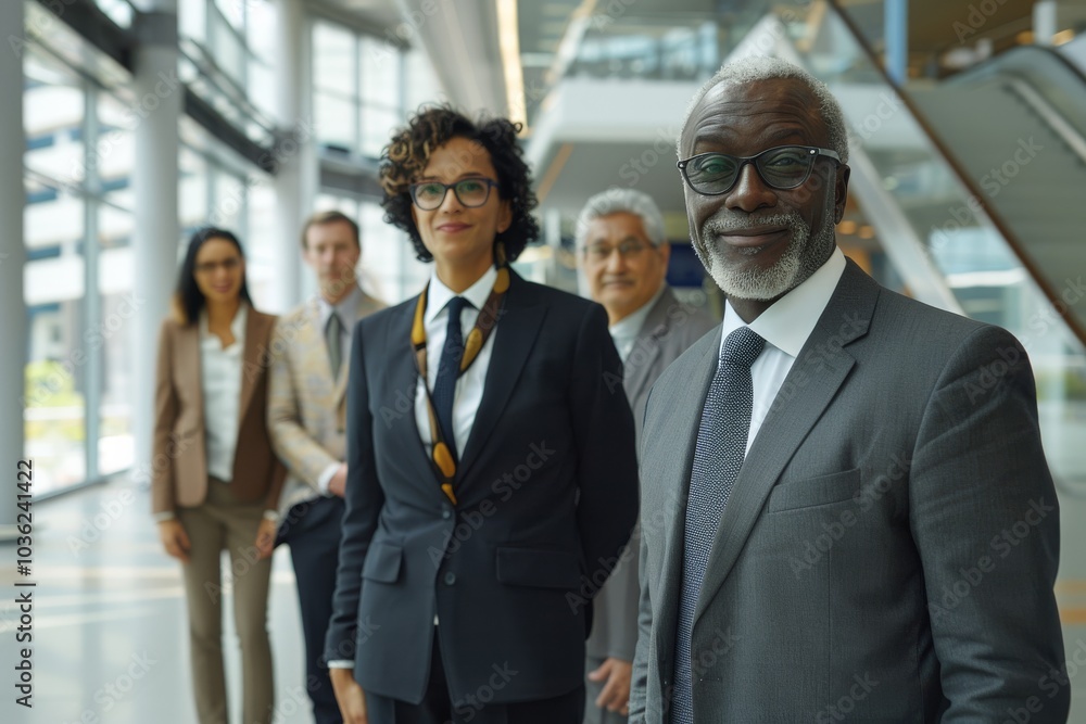 Wall mural group of business people standing in corridor of modern office building. business people concept