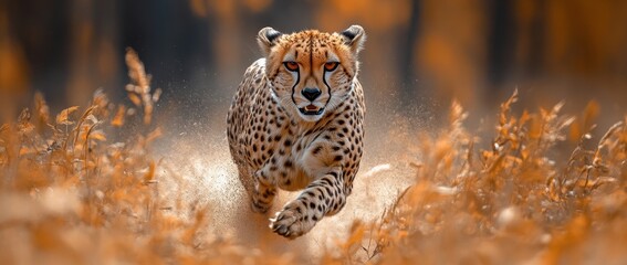 Obraz premium Cheetah Running in the Savanna – High-Speed Wildlife Photography with Motion Blur