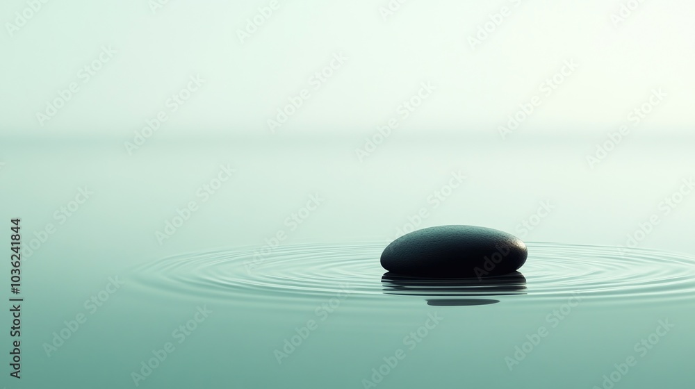 Aufkleber a minimalist image of a small pebble falling into a calm pool, creating ripples that fade into still