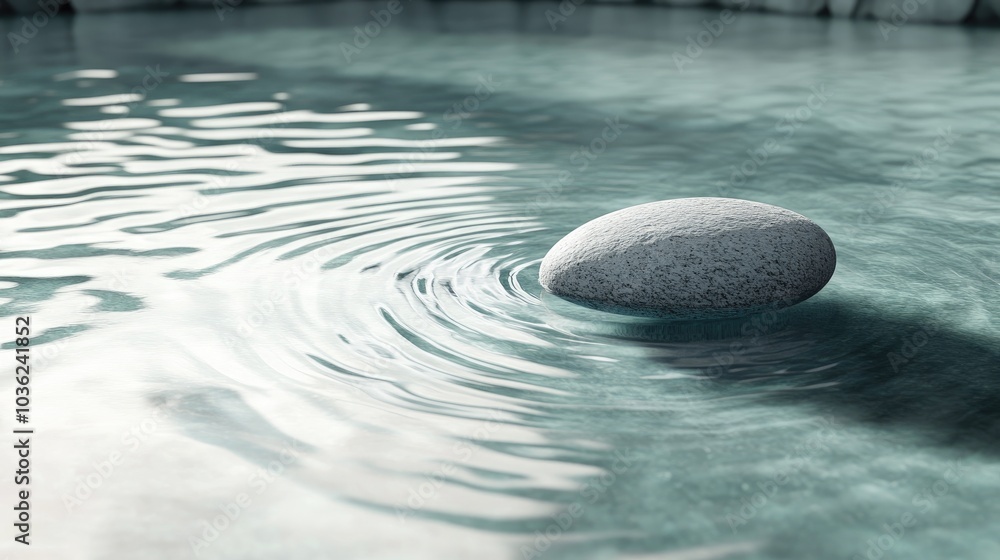 Aufkleber a minimalist image of a small pebble falling into a calm pool, creating ripples that fade into still