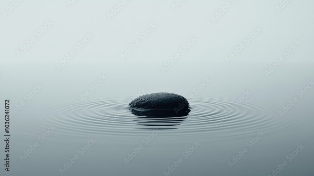Aufkleber a minimalist image of a small pebble falling into a calm pool, creating ripples that fade into still